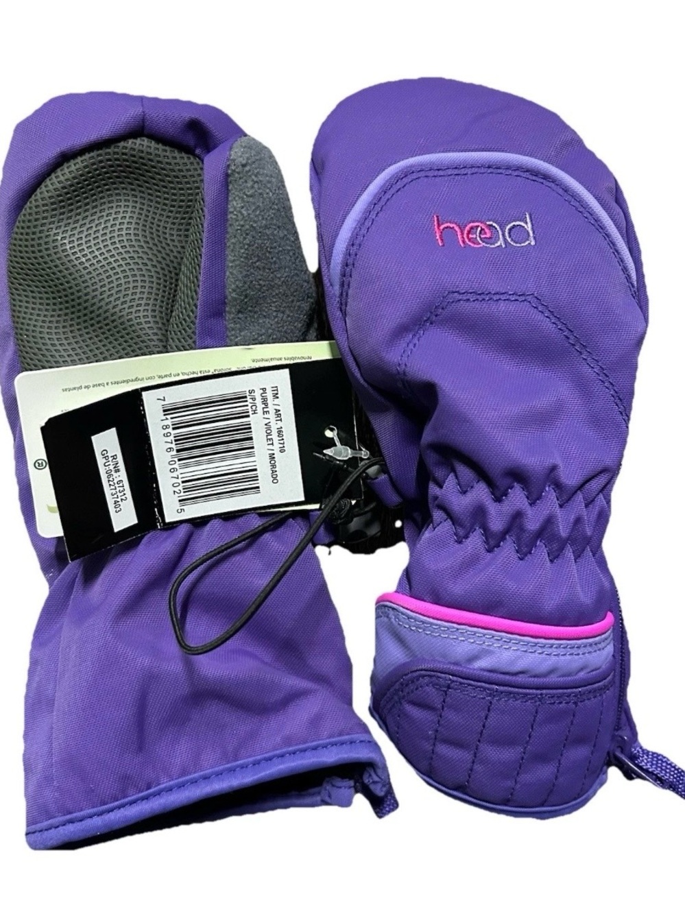 NWT Head Girls Purple Winter Snow Mittens Lined Size Small Hand Grips
